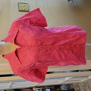 Pappagallo Petite hot pink embroidered short sleeve top 100% cotton Size PM New…